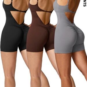 Stylish Cutout Bodysuit Trio - Black, Brown, Gray